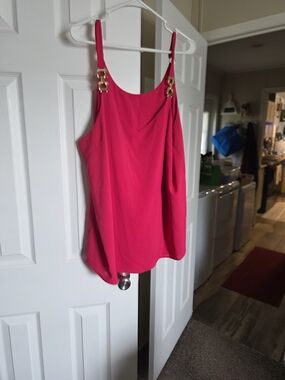 Women’s Hot Pink Sleeveless Tank with Gold Accent Straps